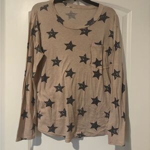 Easel Beige Star Print Long Sleeve Top